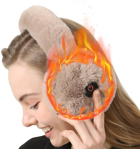 KUMADAI Over Ear Headphones Wireless Bluetooth with Microphone and HD Speakers - Heated Ear Muffs Warmers for Winter Women Men (Heated)