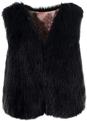 Gilet in pelliccia sintetica da donna, invernale, caldo, in finta pelliccia, senza maniche, invernale, da donna, in pelliccia, gilet in pelliccia sintetica, Nero , 3XL