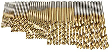 50-teiliges Spiralbohrer-Set mit Titanbeschichtung, kompatibel mit Holz, Kunststoff und Aluminium HSS 1 1,5 2 2,5 3 mm Größen