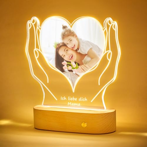 VEELU Personalisierte Geschenke für Mama Herz Fotorahmen - Muttertagsgeschenke für Mama von Tochter Sohn - Fotogeschenke für Muttertag Geburtstag - Mama Geschenk für Mütter - LED Bilderrahmen