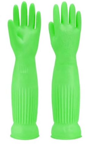 YIOIY Reusable Household Gloves,Rubber Dishwashing Gloves,Extra Thickness,Long Sleeves,Kitchen Cleaning,Indoor and Outdoor Cleaning (Green, M)