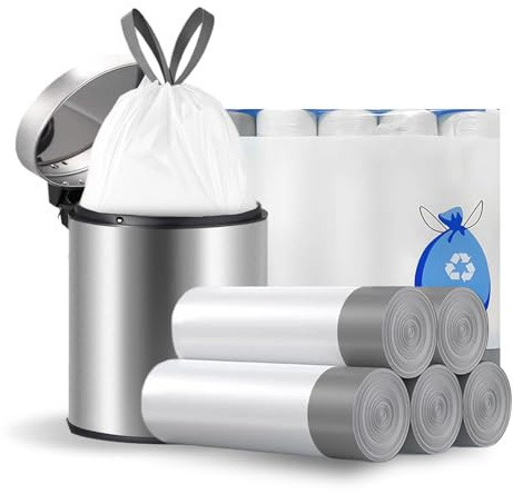 Flintronic 10L Bin Liners, 75 PCS Drawstring Trash Bag, Heavy Duty Food Waste Bags with Tie Handle, Leakproof, Unscented, Thicken Garbage Liner for Bedroom, Bathroom, Office, Kitchen, 45 × 50 cm