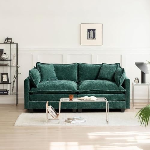 SoarTalent 198cm 2-Sitzer Sektionalsofa, Grün | Chenille-Bezug im Wolken-Couch-Stil, tiefer Sitz mit Kissen, wandelbar, Sitzhöhe 54cm für Wohnzimmer, Wohnung, Büro.