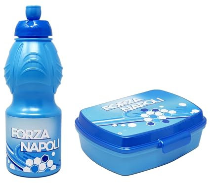 PRESTIGE & DELUXE Forza Napoli - Borraccia sport per Bambini, 400 Millilitri, Bpa Free + Portapranzo in pvc per bambini, Bpa free + portachiave fischietto