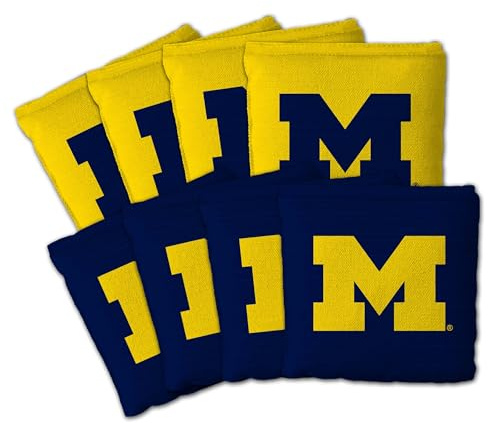 YouTheFan Officially-Licensed NCAA Michigan Wolverines Set of 8 Cornhole Bags - All Weather Dual Sided Slide & Stop - Regulation Size with Carry case