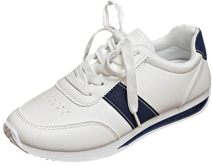 Trainers for Women Steel Toe Cap Trainers Womens Lace-Up Low Top Casual Walking Shoes Anti Slip Flats Wedge Orthopedic Sneakers with Arch Support Lightweight Sports Road Running Sneakers Driving Blue
