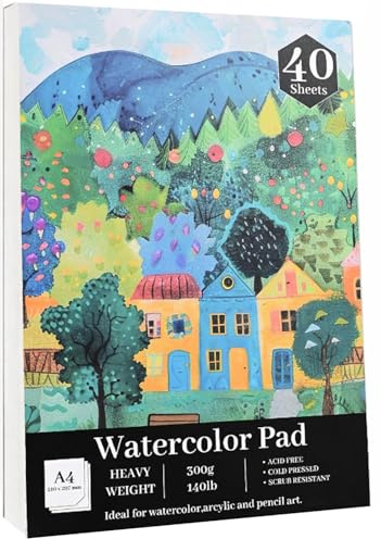 Atoke Watercolour Paper Pad,A4 Water Colour Paper,140lb/300gsm Artist Painting Drawing Paper Book,Art Supplies for Adults,Watercolour Paint Set,Sketchbook,Journal