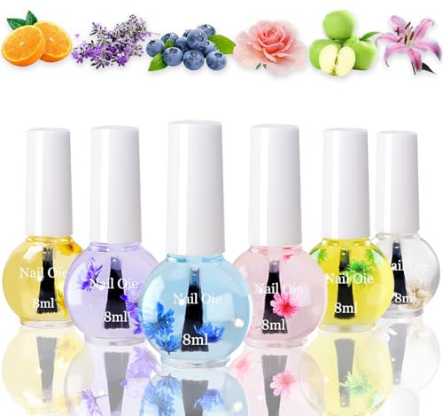 6 Stück Blumen Nagelhautöl Set - Repair & Protect Cuticle Oil Mit Rose,Orange, Blaubeere, GrünerApfel, Lilie, Lavendel, Stärkung, Feuchtigkeit spendet Nagelöl - Vegetarisches Pflegeöl für Händ