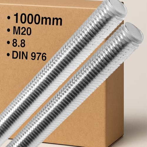 Gewindestange M20 x 1000 mm Festigkeit 8.8 Stahl verzinkt Gewindestift DIN 976 Gewindestab Vollgewinde ISO Norm Metrisches Gewinde
