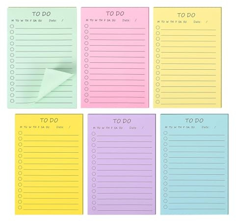 Notas Adhesivas,6 Piezas Bloques de Notas Adhesivas,Lista de Tareas con Línea Colores Notas Autoadhesivas Reutilizables para Oficina Hogar Escuela(300 Hojas,10 x 15 cm)
