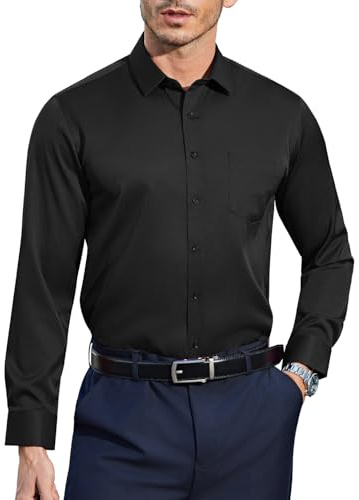 Casey Kevin Camicia Uomo Maniche Lunghe No Stiro Antipiega, Elegante Business Casual Camicie con Bottoni & Tasche, Regular Fit