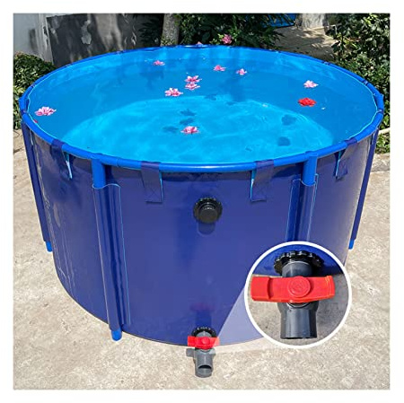 Estanque de Lona para Peces, Piscina elevada para Acuario con válvula de Drenaje, Lona de PVC con Marco de Acero para estanques, peceras, koi y Peces de Colores (Color: Azul, tamaño: 1 x 0,6