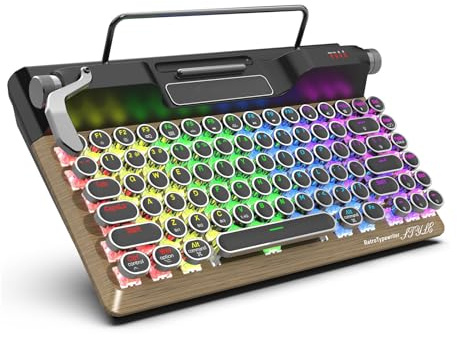Vvikizy Retro Typewriter Mechanical Keyboard, 84 Keys Wireless Blue Tooth 5.0 RGB Backlit Hot Swappable Blue Switches with PU Leather Wrist Rest, for PC Laptop Tablet Smartphone