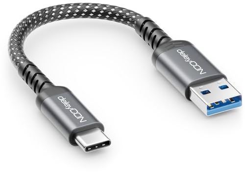 deleyCON 0,15m USB-A auf USB-C Kabel USB 3.2 Gen1 5Gbps | Kurzes 15cm, USB 3.0 Ladekabel Datenkabel für Smartphone, Tablet, Notebook, Kamera, HDD, SSD und externe Festplatte