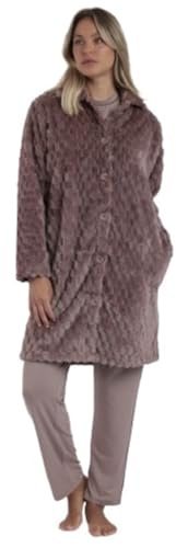dolcecasabiancheria Vestaglia donna con bottoni e colletto jacquard coral pile invernale Admas 67155 XXL MOKA