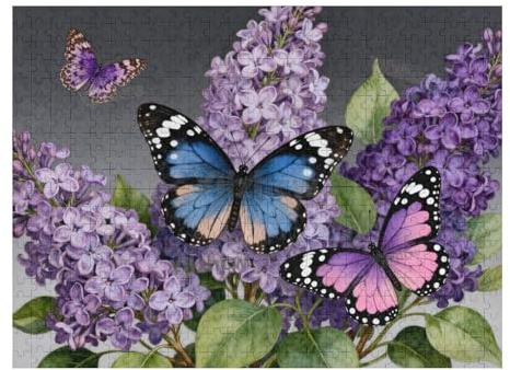 Wooden Jigsaw Puzzle 1000 Piece Lilac and Purple Butterflies Challenging Puzzle for Adults Relaxing Leisure Decorative Brain Teaser Home Decor