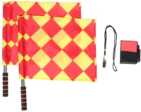 Housoutil Set Complet Arbitre Football Cartons Jaune et Rouge, Drapeaux en PVC et Tissu, Sifflet Acier Inoxydable et Feuille de Procès-Verbal pour Arbitres de Match