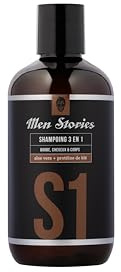 Men Stories Shampoing 3 en 1 pour Barbe, Cheveux et Corps avec Aloe Vera et Protéine de Blé