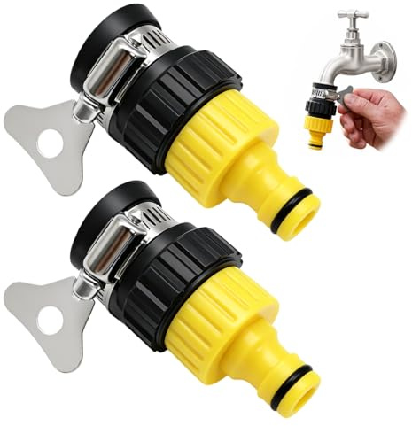 Universal Detachable Hose Tap Connector, 2pcs Adjustable Faucet Adapter 12-16mm Mixer Tap Hose Connectors with Stainless Steel Clip, Quick Install for Kitchen Bathroom Garden Indoor Outdoor Use