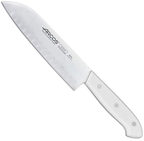 ARCOS Montblanc Cuchillo Santoku Acero Inoxidable Nitrum 170 mm | Mango de polioximetileno POM. Serie Montblanc. Color blanco.