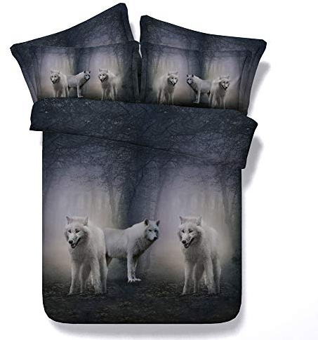 Sticker superb Double Wolf Duvet Cover Set with Zipper, Man Boy Cool Wolf Bedding Set with Pillow Case (Three White Wolves, UK Double 200x200cm)