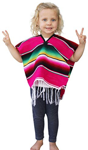 Del Mex Youth Kids Child Mexican Serape Poncho Costume (Pink, Ages 2-5)