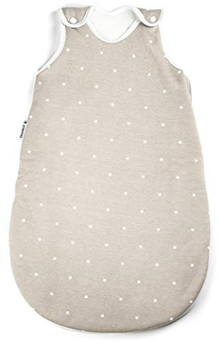 Ehrenkind® Babyschlafsack | Rund 2.5 TOG | Bio-Baumwolle | Ganzjahres Schlafsack Gr. 50/56 | Taupe Mit Weißen Sternen | Oeko-Tex | Winter Und Sommer