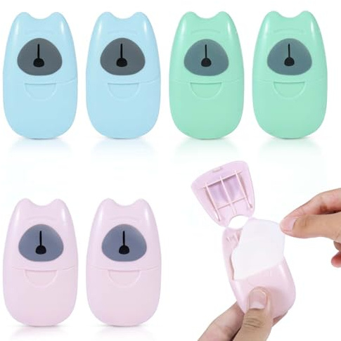 KISEER Lot de 6 boîtes (300 feuilles) de mini feuilles de papier de savon jetables pour le lavage des mains, le bain, le bain, l'extérieur, le camping, la randonnée (coloré)