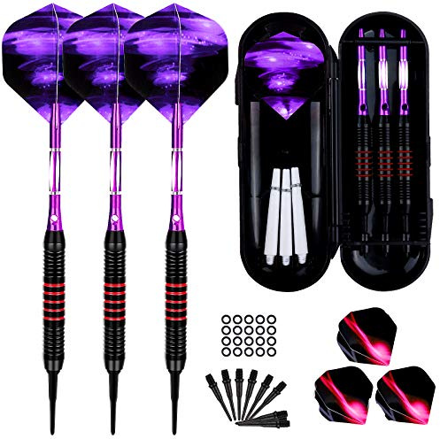 Sinwind Freccette Professionali Punta Plastica 18g, Set di Freccette Elettronico per Bersaglio Elettronico con 6 Voli e 50 Punte Morbide di Freccette + 20 O-Anelli (Viola)