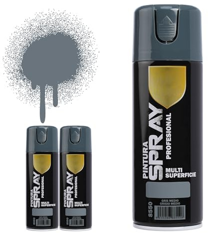 H HANSEL HOME Pintura Spray Gris Medio 400 Ml - Pack de 3 Unidades