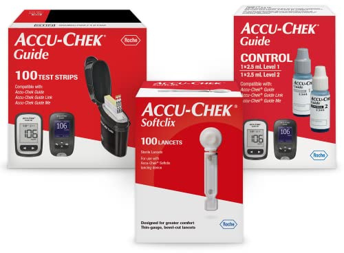 Accu-Chek Softclix Diabetes Blood Sugar Test Kit for Diabetic Glucose Monitoring: 100 Softclix Lancets, 100 Guide Test Strips, and Control Solution (Packaging May Vary)