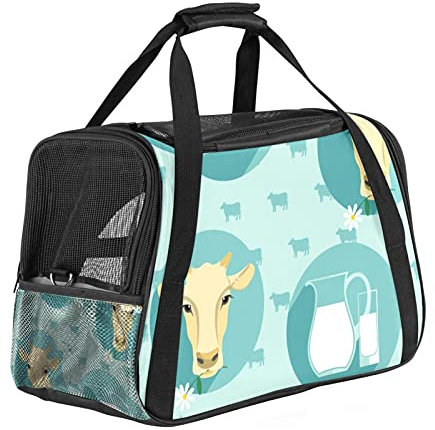 Airline Approved Dog Carrier, Cow Heads And Milk Jug Soft-Sided Pet Carrier For Small Dogs And Cats, Portable Pet Travel Handbag Open Top, 17x10x11.8 IN