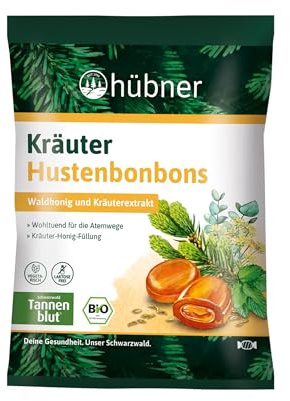 Hübner Hustenbonbons BIO | Wohltuend für Hals & Atemwege | Mit Kräutern, Menthol & Waldhonig | Natürliches Aroma aus Fenchel, Anis & Eukalyptus | Vegetarisch & lactosefrei | 75 g