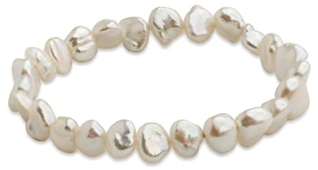 Secret & You Pulsera de Mujer de Perlas Cultivadas Naturales de Agua Dulce Barrocas Keshi Colores Naturales - Pulsera elástica de 18 cm.