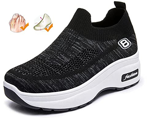 Scarpe ortopediche per diabetici da donna per piedi gonfi, piattaforma da donna, scarpe da ginnastica larghe con chiusura regolabile, sandali da passeggio per artrite alluce valgo (Black 39EU)