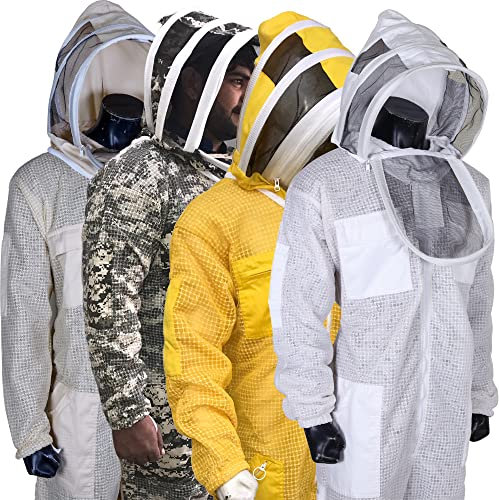 Beekeeping ventilation suit with removable veilURBANSBEE beekeeping suit ventilated beekeeping suit jacket 3 layers with round and fancy hat protection for professional beekeepers (S, White)