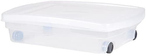 Ondis24 Unterbettbox mit Rollen und Deckel Aufbewahrungskiste aus Kunsttoff stapelbar transparent 40 Liter 68 x 48 x 17,5 (H) cm 100% recyclebar (1)
