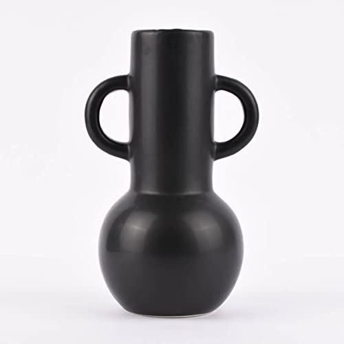 Sass & Belle Amphora Vase en forme de dolomite bombée Noir mat 14 x 20 cm