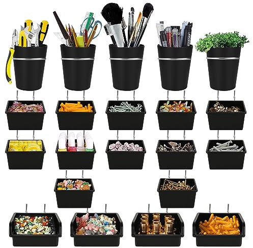 CYEAH Stecktafel-Behälter mit Haken, Stecktafel-Haken, Korb-Sortiment, Stecktafeln, Wand-Organizer für die Organisation von Bastelzubehör, Werkzeugen, Aufbewahrung, Büro, Werkstatt, Garage, Werkbank,
