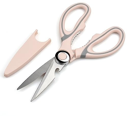 Tijeras de Cocina Multifunción, Profesionales con Funda Protectora, Acero Inoxidable para Pollo, Carne, Verduras, Hierbas y Barbacoa (Rosa)