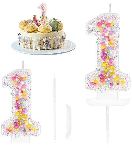 Pastel Pearl Sequin 1st Birthday Candles for Girls, Number 1 Candle, Macaron Candles, Number Birthday Candles for Cakes, First Birthday Candle, Cake Candles Cake Topper Decorations for Birthday Party
