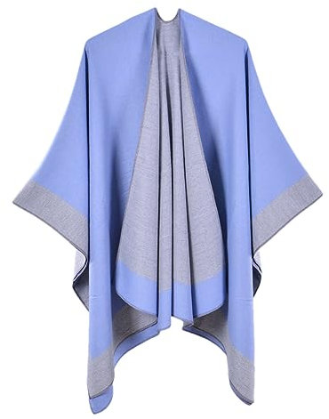 Disimlarl Damen Pashmina Schal Cape Bohemian Cloak Cover Up Wollschal Wrap Knit Capa, hellblau, One size