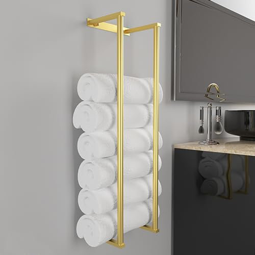 Handtuchhalter aus Edelstahl für gerollte und gefaltete Handtücher – montierter Metallhalter für einfache Aufbewahrung und Organisation von Waschlappen (Gold)