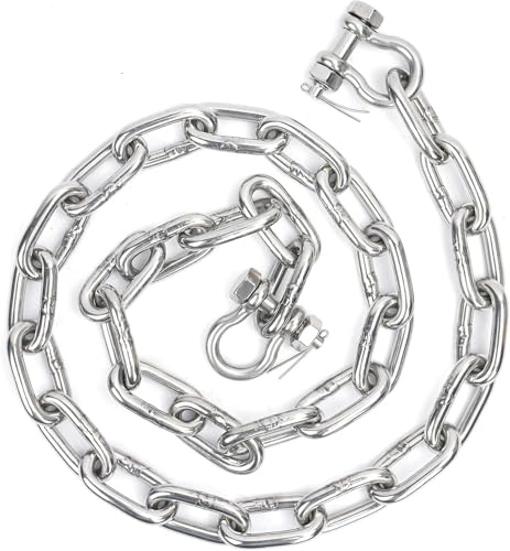 hannger Chaîne d'ancre de qualité Marine pour Bateau en Acier 6 mm ou 8 mm | Chaîne d'ancre inox 316 robuste, 2 manilles anti-détachement doubles pour ponton, pont, voile et ancres diverses