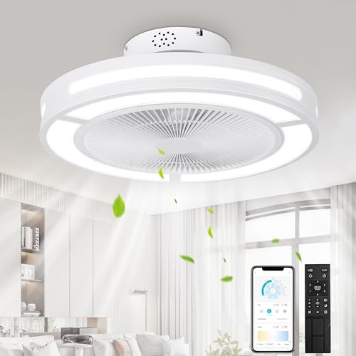 Ohniyou Deckenventilator mit Licht und Fernbedienung, 48,3cm Deckenlampe mit Ventilator Leise, Lampe mit Ventilator für Schlafzimmer, Wohnzimmer, Moderner Deckenventilator mit Beleuchtung, Weiß