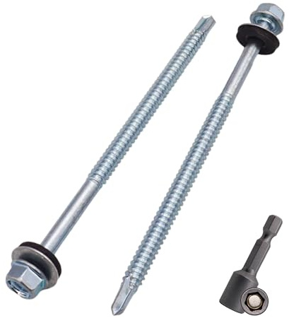 SKIR'CO (50 uds.) Tornillos para techos galvanizados 6,3 x 120 mm cabeza hexagonal, tornillos autoperforantes DIN 7504-K con arandelas de sellado EPDM