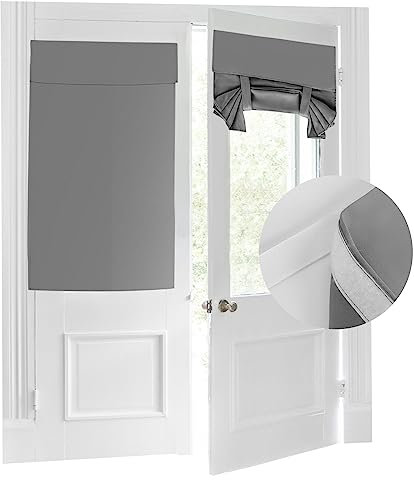 aquota Blackout Door Curtain Door Blinds - Front Door Blinds Thermal French Door Curtains Sticker for Door Window Privacy Room Darkening Curtains Sidelight Curtain Tie up Shade Portable 25*40inch Grey