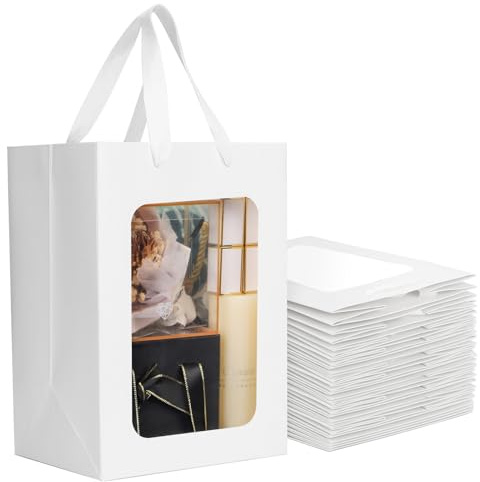 EUSOAR Geschenktüten mit Fenster, 20 Stück Papiertüten Weiße 20x16x30cm