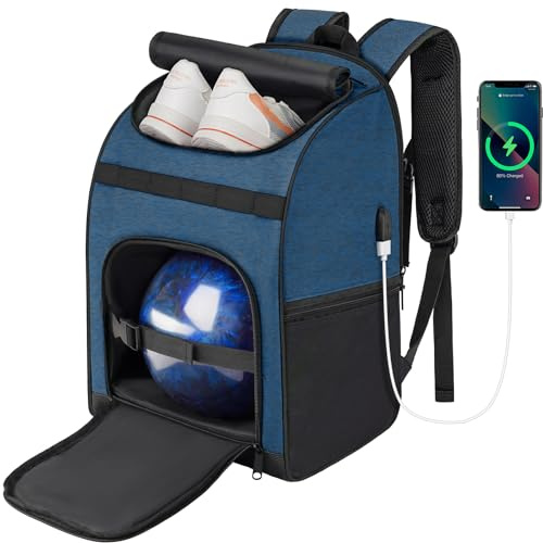 Ciihars Bowling Backpack, Single Bowling Ball Bag with Shoe Bag Up to Size 16 & Protective Foam Padded, Accessories Gifts, Bag with Padded Ball Holder(BLUE)