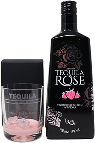 Regalo Personalised Engraved Dimple Glass Tumbler & 70cl Tequila Rose - Tequila Banner Design (Cardboard Gift Box)